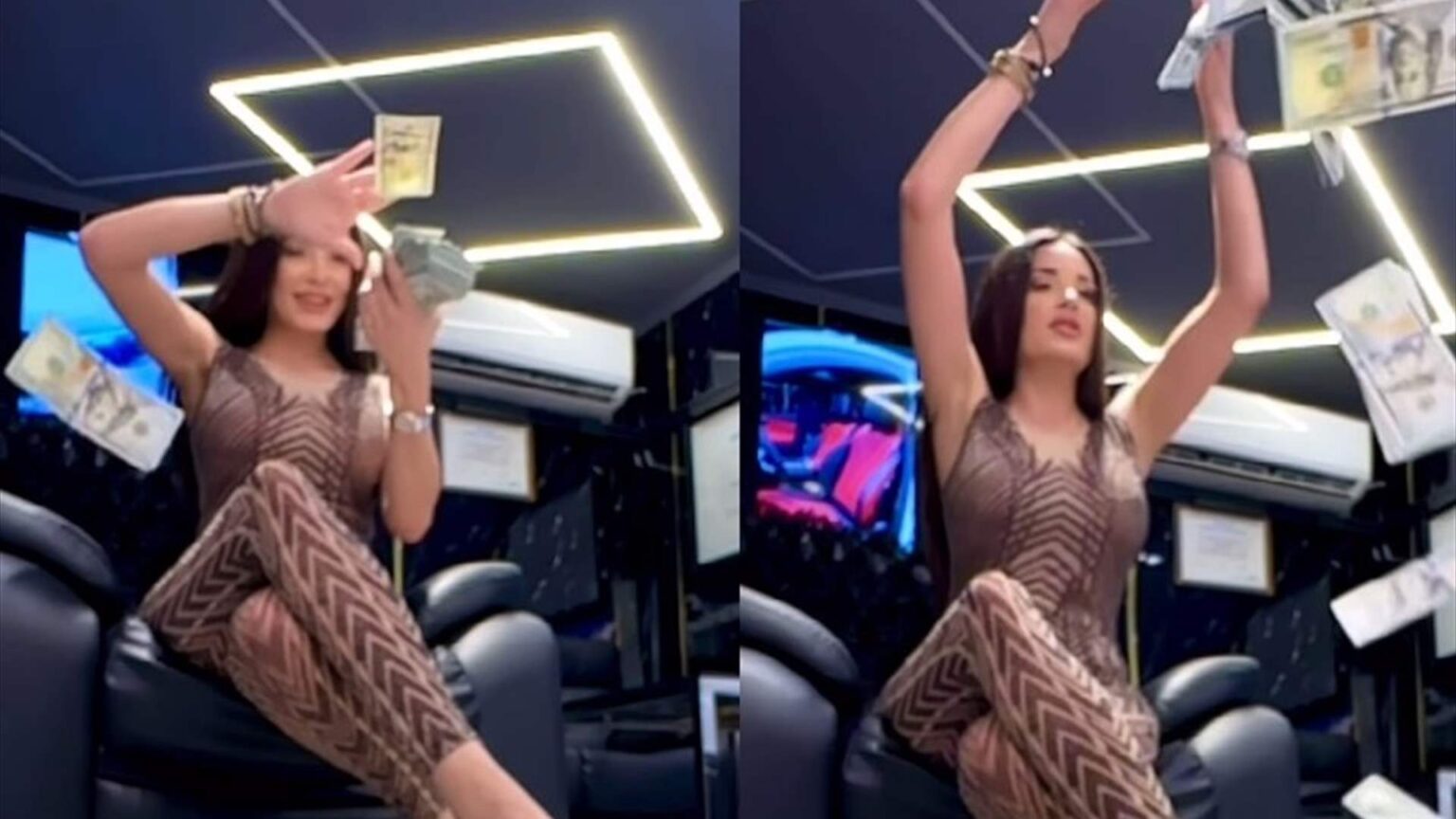 دومينيك حوراني تنثر رزمة من الدولارات على الأرض: فلوس تلعب بين أيديي دومينيك حوراني تنثر رزمة من الدولارات على الأرض: فلوس تلعب بين أيديي