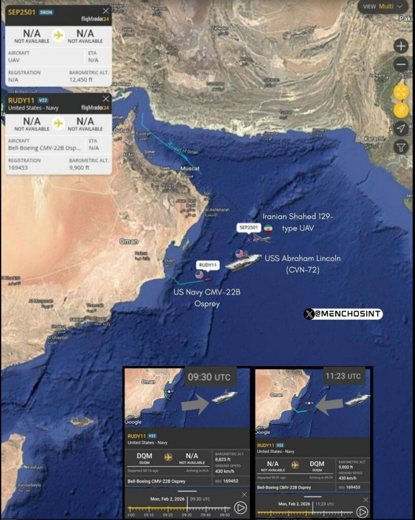 مسيّرات إيرانية ترصد حاملة طائرات أمريكية في بحر العرب لليوم السادس على التوالي