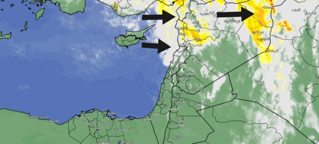هطولات غزيرة تطال حالياً شمال غرب سوريا وصولاً لشمال لبنان