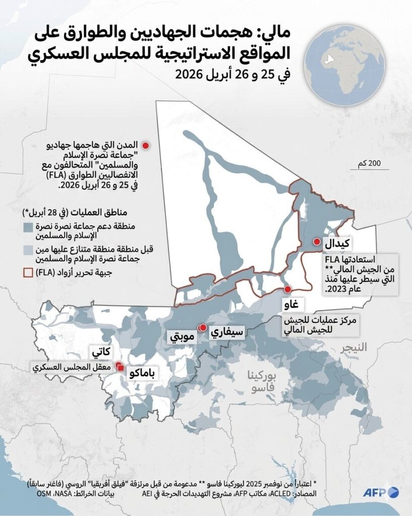 مالي خريطة السيطرة حسب وكالة الصحافة الفرنسية AFP