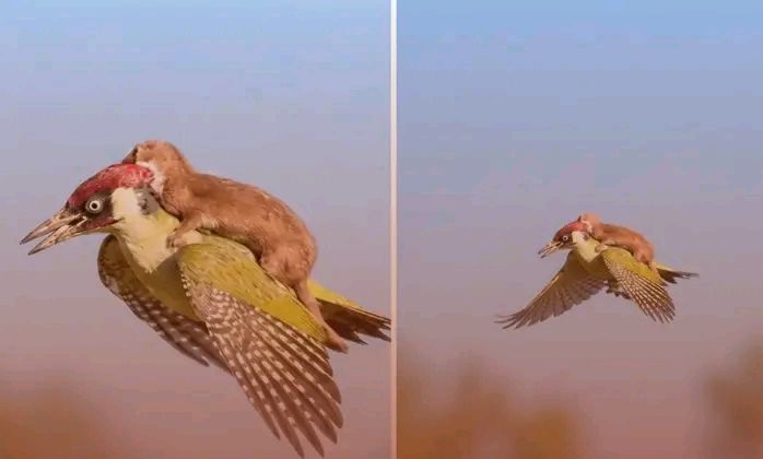 لقطة نادرة تحيّر المشاهدين.. ابن عرس يتشبث بظهر نقّار خشب أثناء الطيران لقطة نادرة تحيّر المشاهدين.. ابن عرس يتشبث بظهر نقّار خشب أثناء الطيران